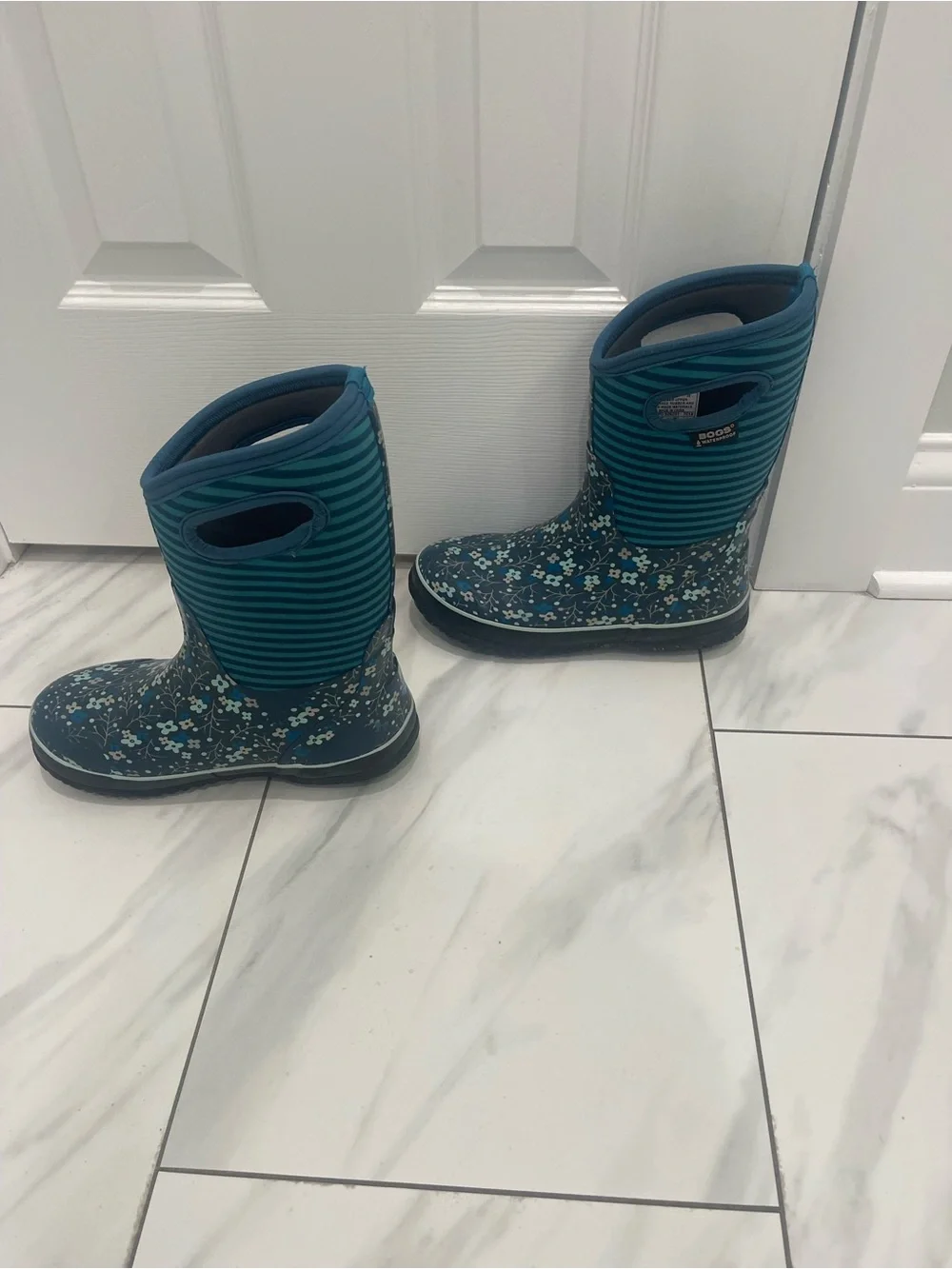 Bogs Kids Teal Floral Waterproof Rain Boots